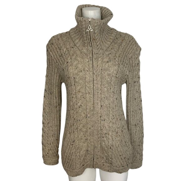 Aran Mor Merino Wool Flecked Cardigan Sweater M Long Sleeve Zipper Front Ireland - Picture 1 of 13